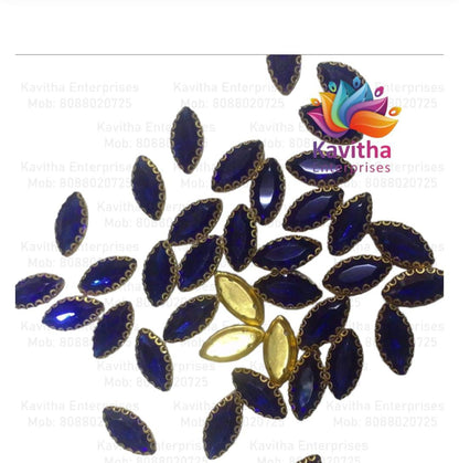 Eye Shape Crystal Stone/Kundan 8x13mm (6 Piece8x13mm Navette Shape Clip Stones for Aari Work, Jewellery Making & Silk Thread Bangles | Multicolor Gold Finish | Pack of 6 Pieces – Kavitha Enterprises