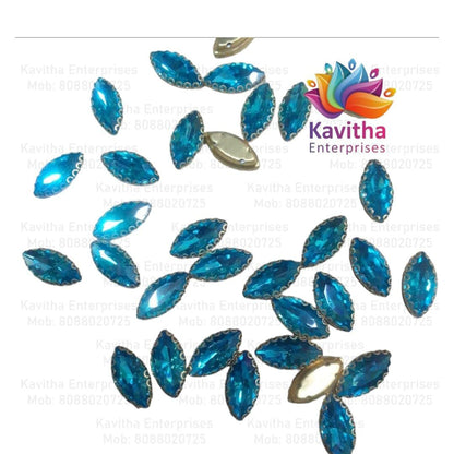 Eye Shape Crystal Stone/Kundan 8x13mm (6 Piece8x13mm Navette Shape Clip Stones for Aari Work, Jewellery Making & Silk Thread Bangles | Multicolor Gold Finish | Pack of 6 Pieces – Kavitha Enterprises