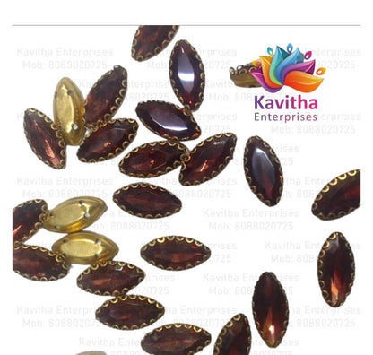 Eye Shape Crystal Stone/Kundan 8x13mm (6 Piece8x13mm Navette Shape Clip Stones for Aari Work, Jewellery Making & Silk Thread Bangles | Multicolor Gold Finish | Pack of 6 Pieces – Kavitha Enterprises
