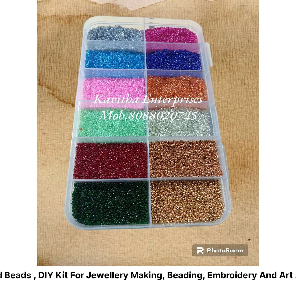 DIY KIT No.2 ) Glass Seed Beads , DIY Kit For Jewellery Making, Beading, Embroidery And Art And Crafts, Size 11/0 (2mm) storage box Free