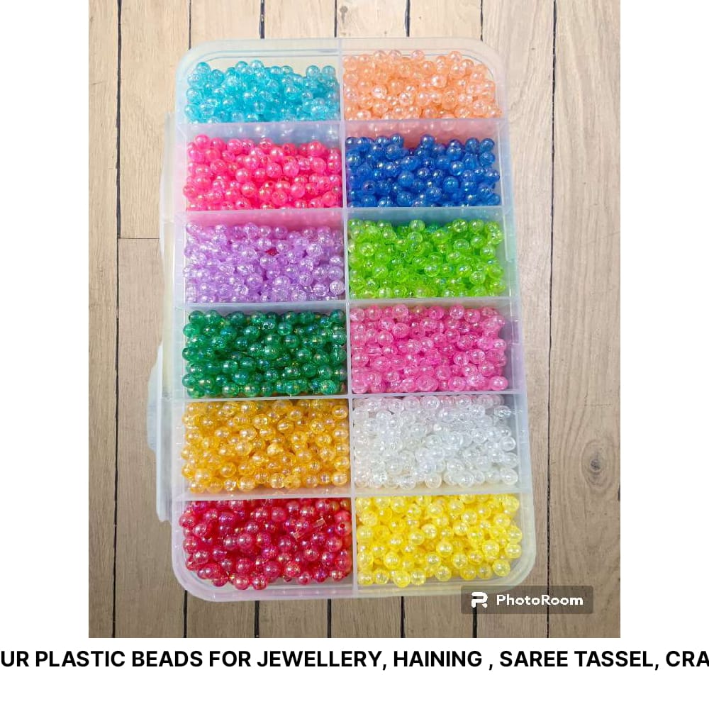 (DIY KIT NO.3) 6MM COLOUR PLASTIC BEADS FOR JEWELLERY, HAINING , SAREE TASSEL, CRAFT PACK OF 3000 BEADS