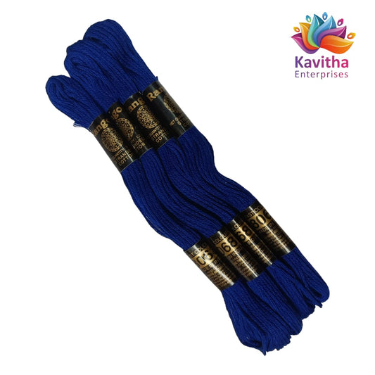 blue Colour Rangoli Cotton Embroidery Threads - Pack of 4 Skeins (1.2g Each) - 100% Mercerised Cotton shade no 8068