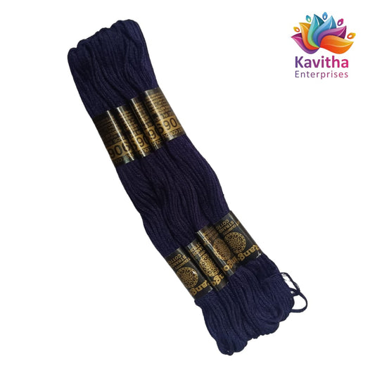 Nevy blue Colour Rangoli Cotton Embroidery Threads - Pack of 4 Skeins (1.2g Each) - 100% Mercerised Cotton shade no 9069