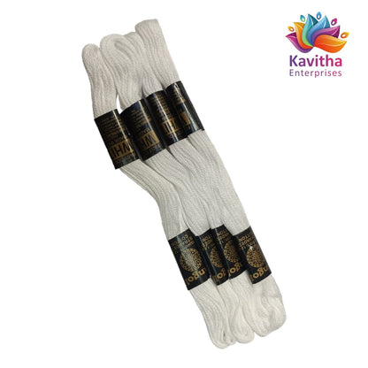 white Colour Rangoli Cotton Embroidery Threads - Pack of 4 Skeins (1.2g Each) - 100% Mercerised Cotton