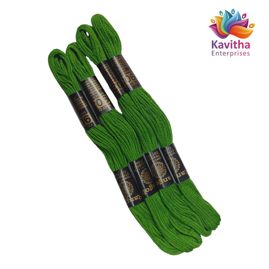 green Colour Rangoli Cotton Embroidery Threads - Pack of 4 Skeins (1.2g Each) - 100% Mercerised Cotton