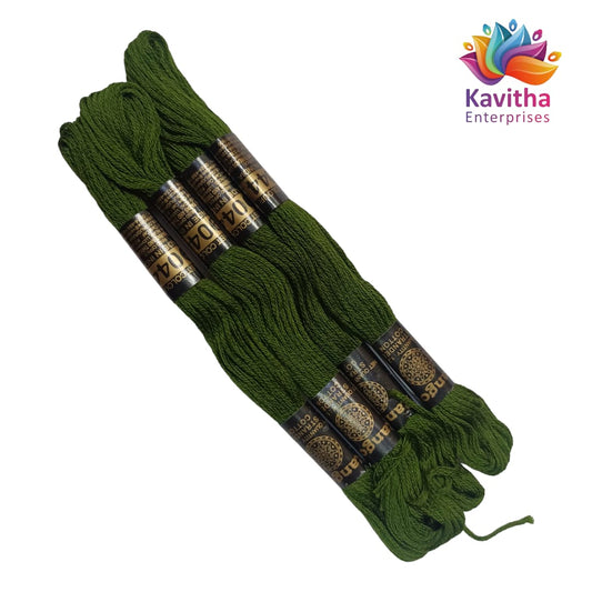 green Colour Rangoli Cotton Embroidery Threads - Pack of 4 Skeins (1.2g Each) - 100% Mercerised Cotton shade no 9044