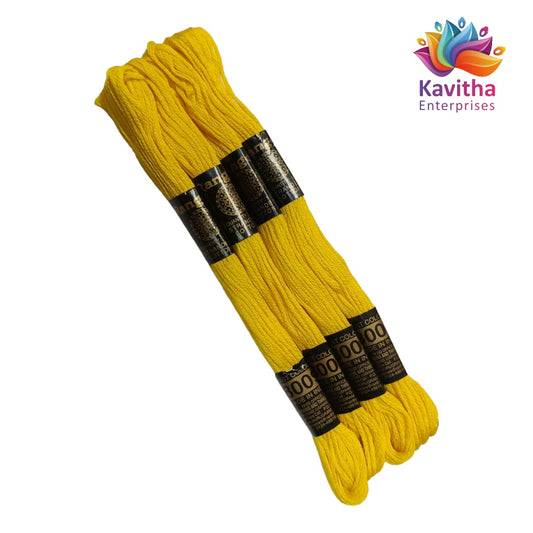 yellow Colour Rangoli Cotton Embroidery Threads - Pack of 4 Skeins (1.2g Each) - 100% Mercerised Cotton shape no8009