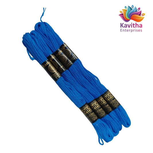 blue Colour Rangoli Cotton Embroidery Threads - Pack of 4 Skeins (1.2g Each) - 100% Mercerised Cotton shade no 8065