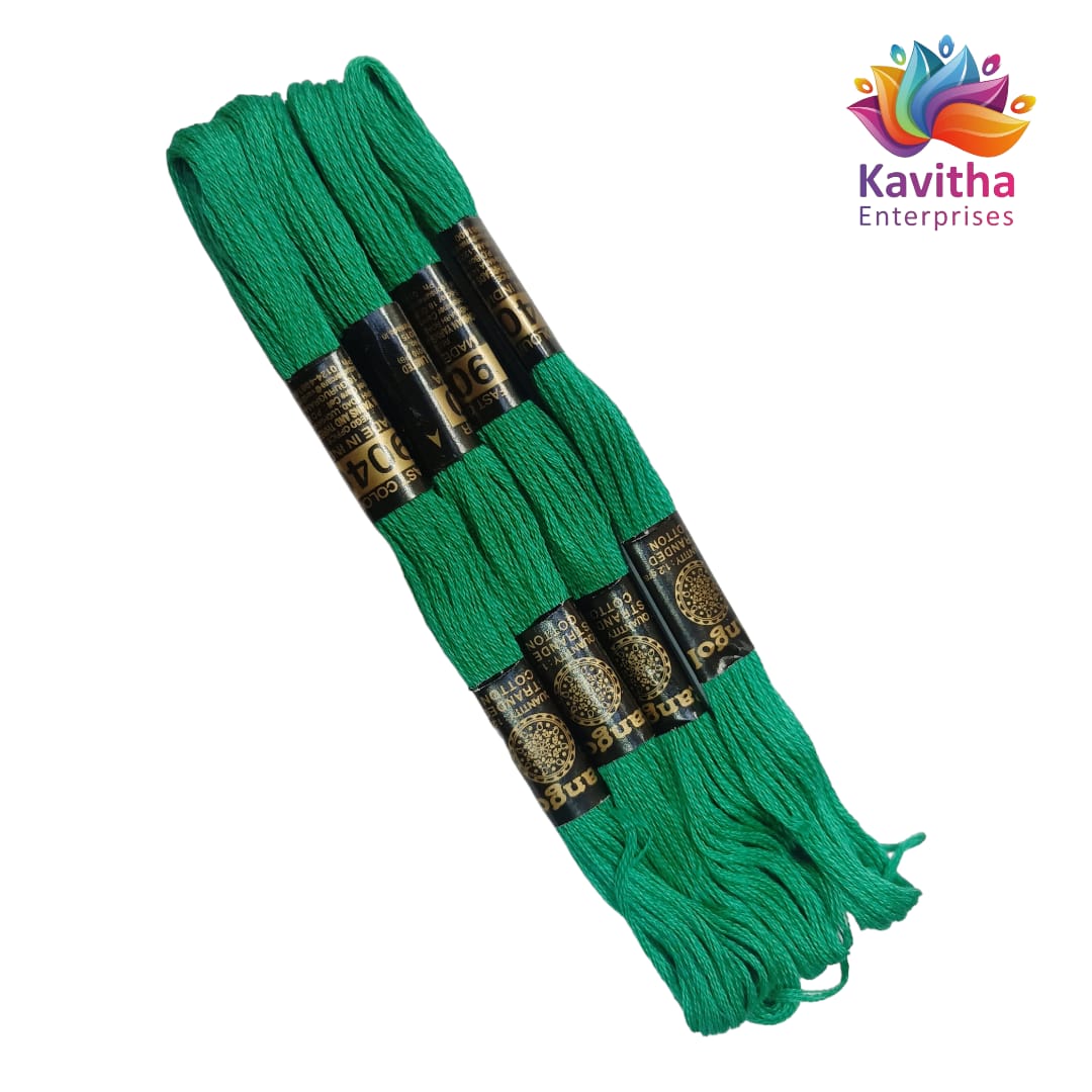 rama green Colour Rangoli Cotton Embroidery Threads - Pack of 4 Skeins (1.2g Each) - 100% Mercerised Cotton shade no 9040