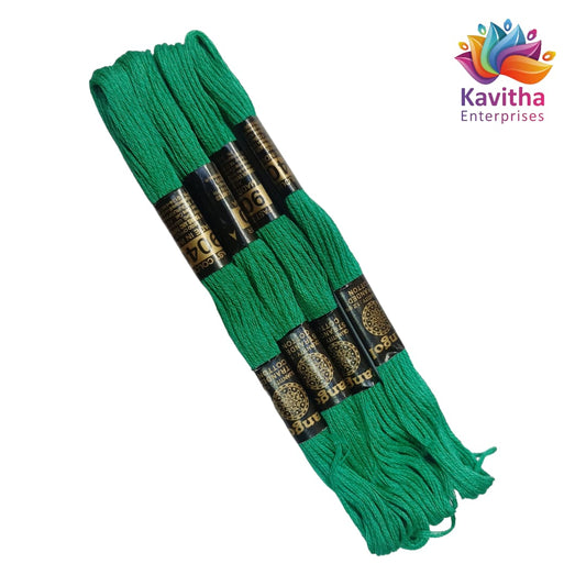 rama green Colour Rangoli Cotton Embroidery Threads - Pack of 4 Skeins (1.2g Each) - 100% Mercerised Cotton shade no 9040