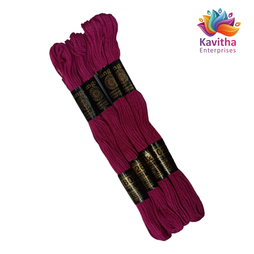 pink Colour Rangoli Cotton Embroidery Threads - Pack of 4 Skeins (1.2g Each) - 100% Mercerised Cotton shade no 8026