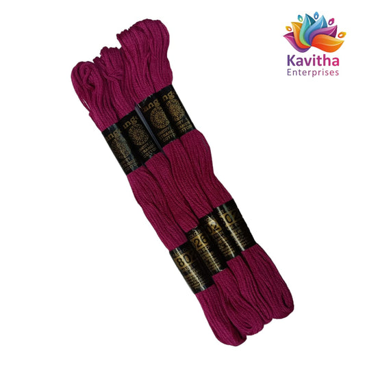 pink Colour Rangoli Cotton Embroidery Threads - Pack of 4 Skeins (1.2g Each) - 100% Mercerised Cotton shade no 8026