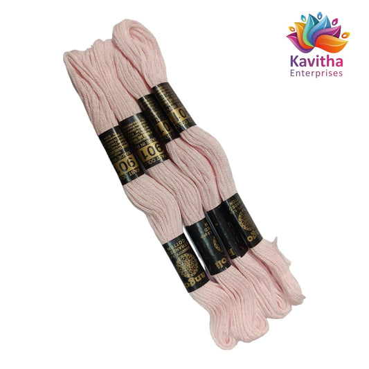 pink Colour Rangoli Cotton Embroidery Threads - Pack of 4 Skeins (1.2g Each) - 100% Mercerised Cotton shade no 9017