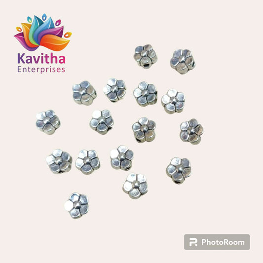 5MM, Anitque Metal Silver flower  Beads, For Jewelry ,Bracelet ,Necklace , Saree Tassels Making Sold By 40 Gram (Approx 100 Beads )