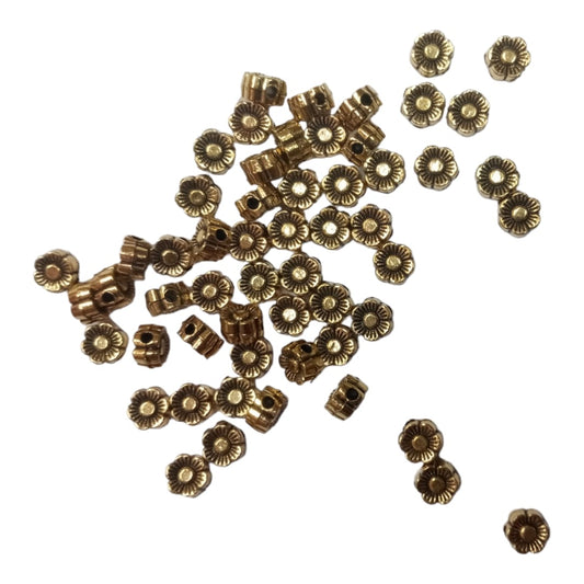 4mm Flower desing , Antique Metal Gold Beads, For Jewelry ,Bracelet ,Necklace , Saree Tassels Making Sold By 40 Gram (Approx 90 Beads )