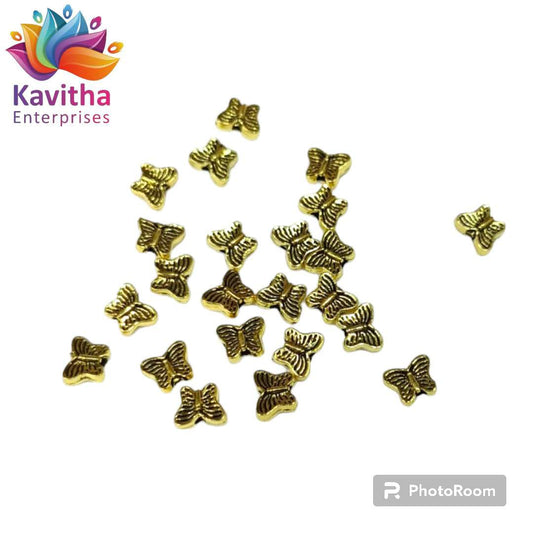 small size Butter fly desing , Antique Metal Gold Beads, For Jewelry ,Bracelet ,Necklace , Saree Tassels Making Sold By 40 Gram (Approx 175 Beads )