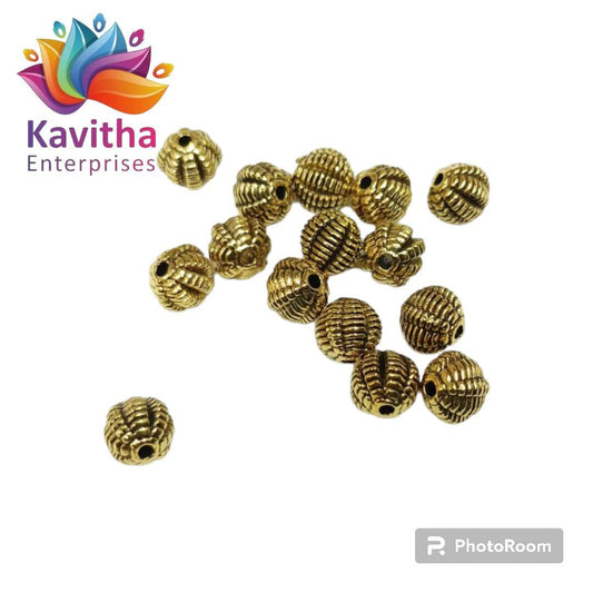 8mm Antique Metal Gold Beads, For Jewelry ,Bracelet ,Necklace , Saree Tassels Making Sold By 40 Gram (Approx 55 Beads )