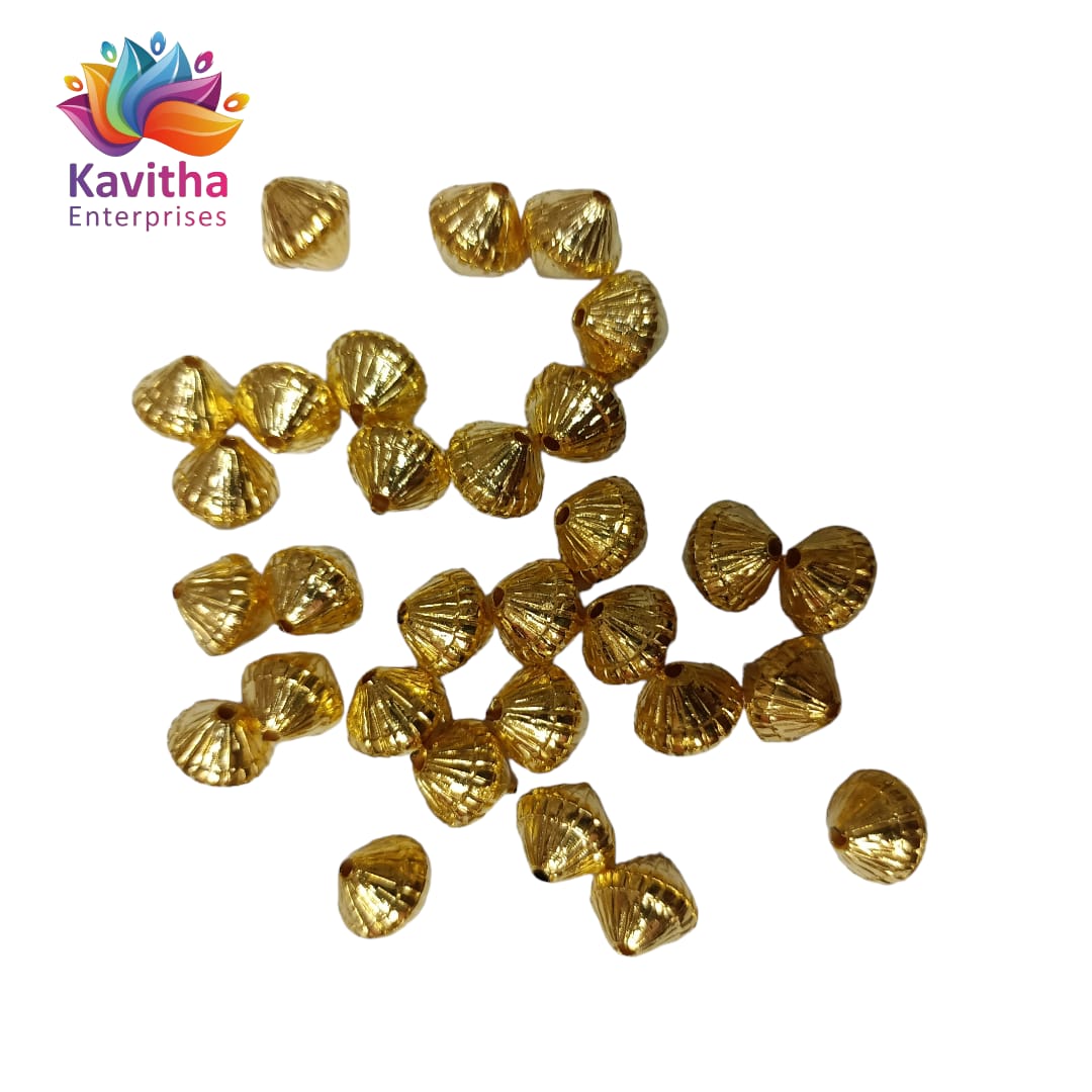Bright Gold Plastic CCB Beads for Saree Tassels, Jewelry Making, and Embroidery (50g Pack)