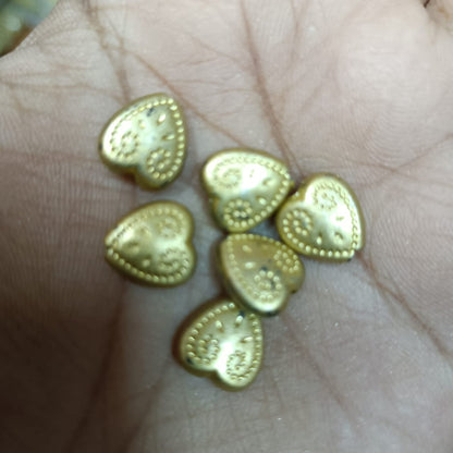 Heart shape Acrylic Dull Gold Beads for Embroidery, Saree Tassels, and Jewelry Making (Pack of 50 grams)