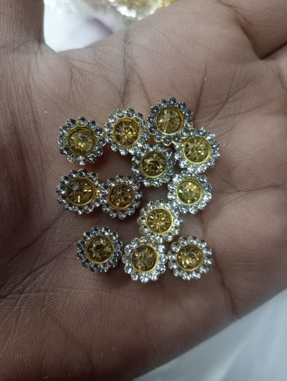 Flower shape sew button stones ( gold/white ) colour size 8mm ( pack of 25 pice ) ( pack of 50 pice )