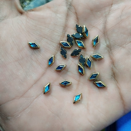 8x5mm Flat Kundan Stones blue colour– Rhombus Shape, 20-Gram Pack for Craft, Jewellery, Bangles, and Embroidery Work