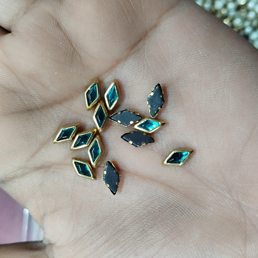 8x5mm Flat Kundan Stones ramagreen colour– Rhombus Shape, 20-Gram Pack for Craft, Jewellery, Bangles, and Embroidery Work