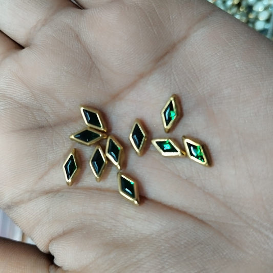 8x5mm Flat Kundan Stones green colour– Rhombus Shape, 20-Gram Pack for Craft, Jewellery, Bangles, and Embroidery Work