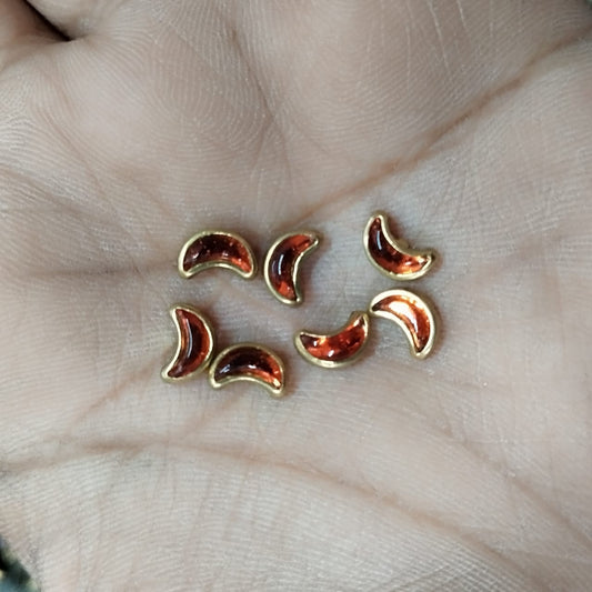 Flat Kundan Stones orange colour – Half Moon Shape, 20-Gram Pack for Craft, Jewellery, Bangles, and Embroidery Work