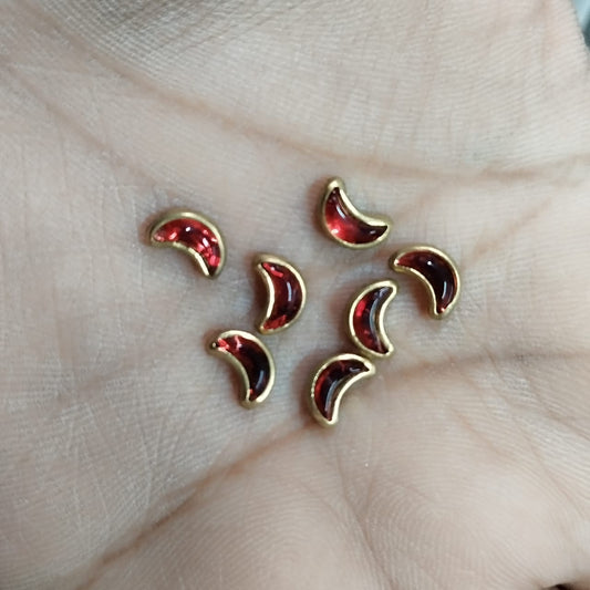 Flat Kundan Stones red colour – Half Moon Shape, 20-Gram Pack for Craft, Jewellery, Bangles, and Embroidery Work