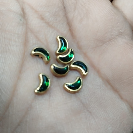 Flat Kundan Stones green colour – Half Moon Shape, 20-Gram Pack for Craft, Jewellery, Bangles, and Embroidery Work