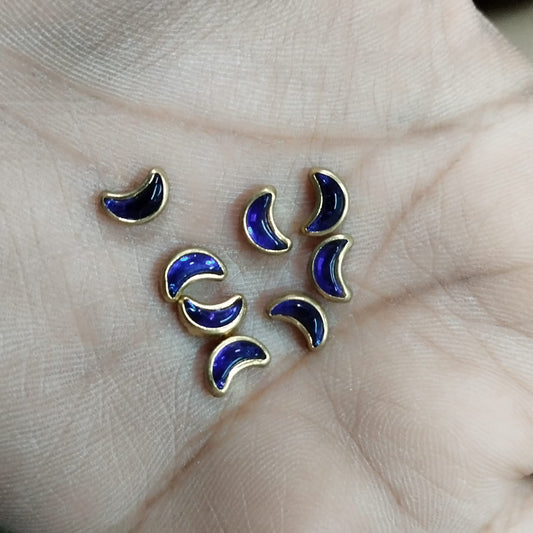 Flat Kundan Stones ink blue colour – Half Moon Shape, 20-Gram Pack for Craft, Jewellery, Bangles, and Embroidery Work