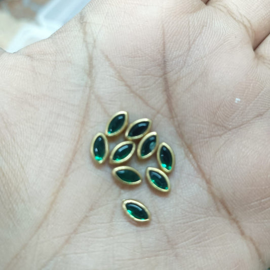 3x6mm Flat Kundan Stones green– Eye Shape, 20-Gram Pack for Craft, Jewelry, Bangles, and Embroidery Work
