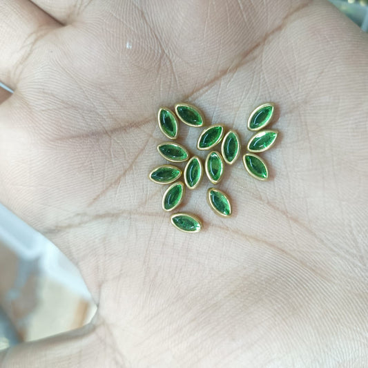 3x6mm Flat Kundan Stones parrot green– Eye Shape, 20-Gram Pack for Craft, Jewelry, Bangles, and Embroidery Work