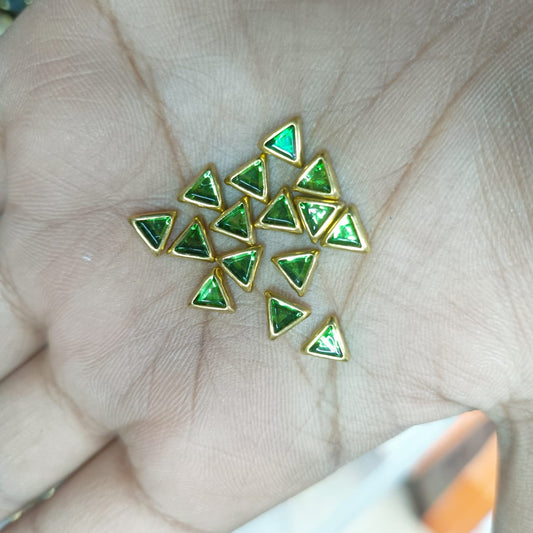 3x6mm Flat Kundan Stones parrot green colour – Triangle Shape, 20-Gram Pack for Craft, Jewelry, Bangles, and Embroidery Work