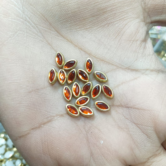 3x6mm Flat Kundan Stones orange– Eye Shape, 20-Gram Pack for Craft, Jewelry, Bangles, and Embroidery Work