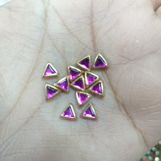 3x6mm Flat Kundan Stones pink colour – Triangle Shape, 20-Gram Pack for Craft, Jewelry, Bangles, and Embroidery Work
