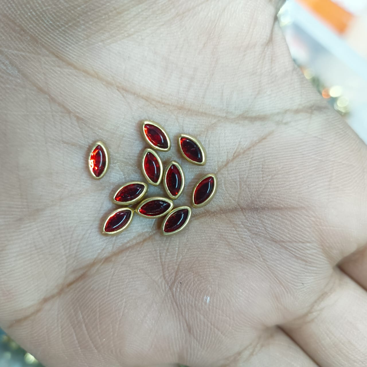 3x6mm Flat Kundan Stones red colour– Eye Shape, 20-Gram Pack for Craft, Jewelry, Bangles, and Embroidery Work