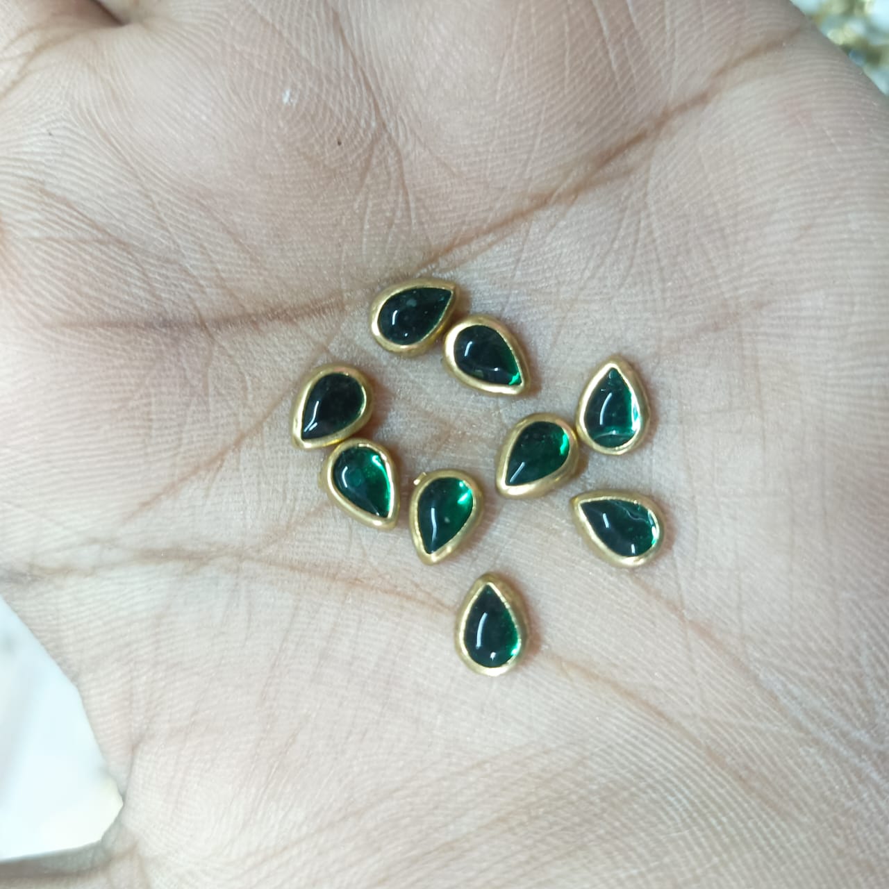 3x6mm Flat Kundan Stones, Green – Drop Shape, 20-Gram Pack for Craft, Jewelry, Bangles, and Embroidery Work
