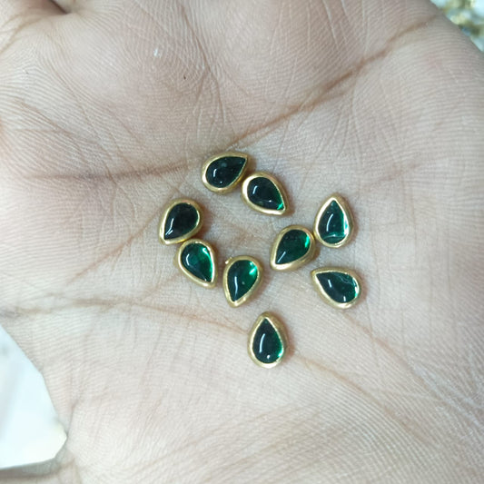 3x6mm Flat Kundan Stones, Green – Drop Shape, 20-Gram Pack for Craft, Jewelry, Bangles, and Embroidery Work