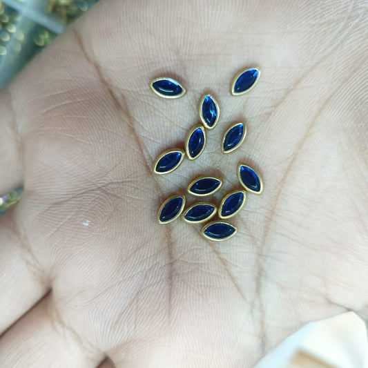 3x6mm Flat Kundan Stones ink blue colour– Eye Shape, 20-Gram Pack for Craft, Jewelry, Bangles, and Embroidery Work
