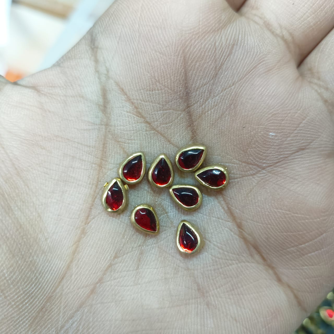 3x6mm Flat Kundan Stones, red – Drop Shape, 20-Gram Pack for Craft, Jewelry, Bangles, and Embroidery Work