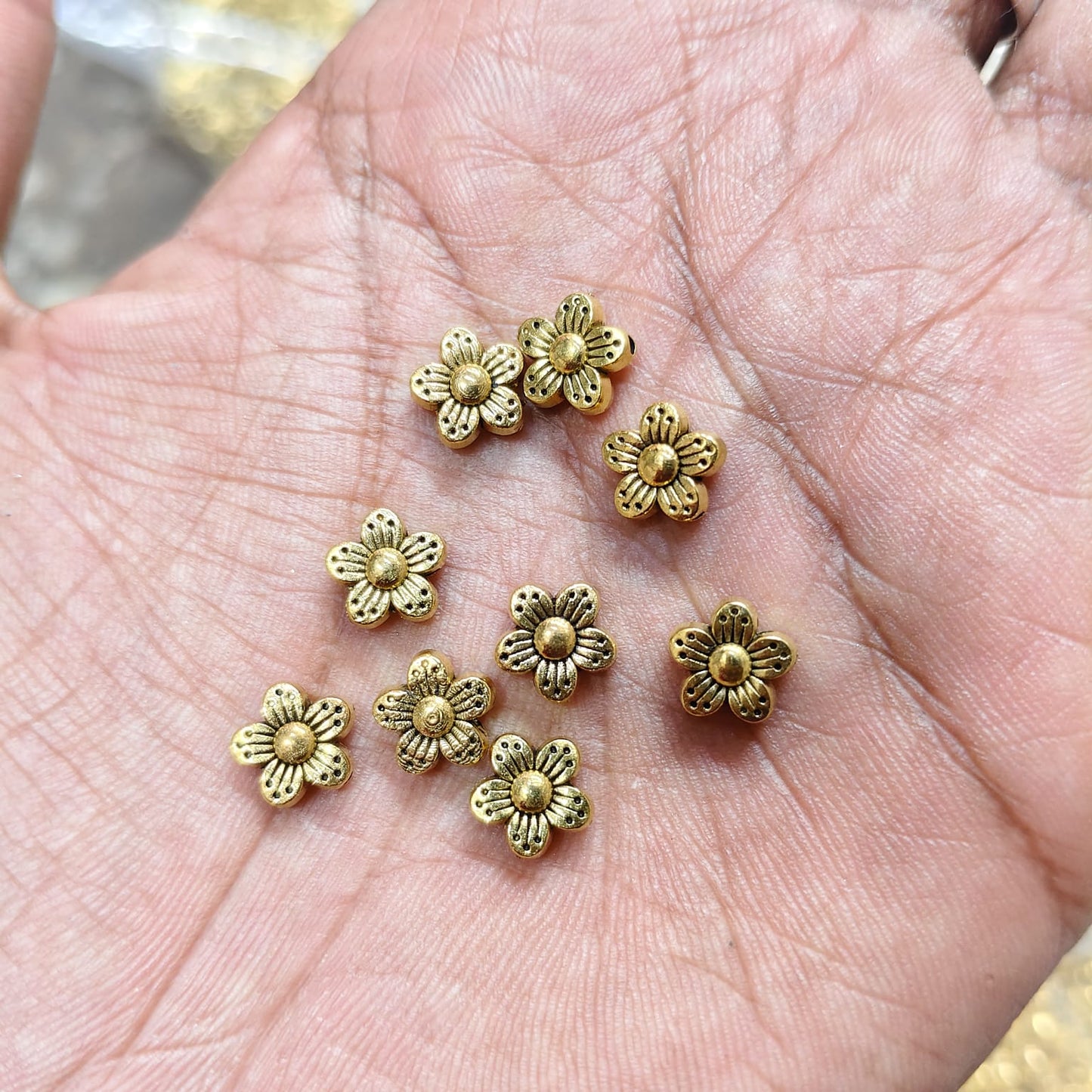 Antique Metal Gold Beads flower shape, For Jewelry ,Bracelet ,Necklace , Saree Tassels Making Sold By 40 Gram (Approx 44 Beads )