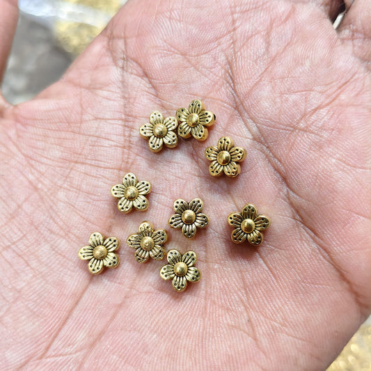 Antique Metal Gold Beads flower shape, For Jewelry ,Bracelet ,Necklace , Saree Tassels Making Sold By 40 Gram (Approx 44 Beads )