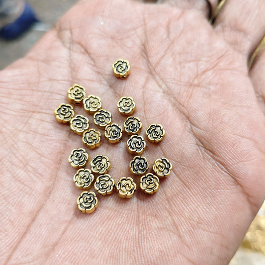 Antique Metal Gold Beads flower shape, For Jewelry ,Bracelet ,Necklace , Saree Tassels Making Sold By 40 Gram (Approx 116 Beads )