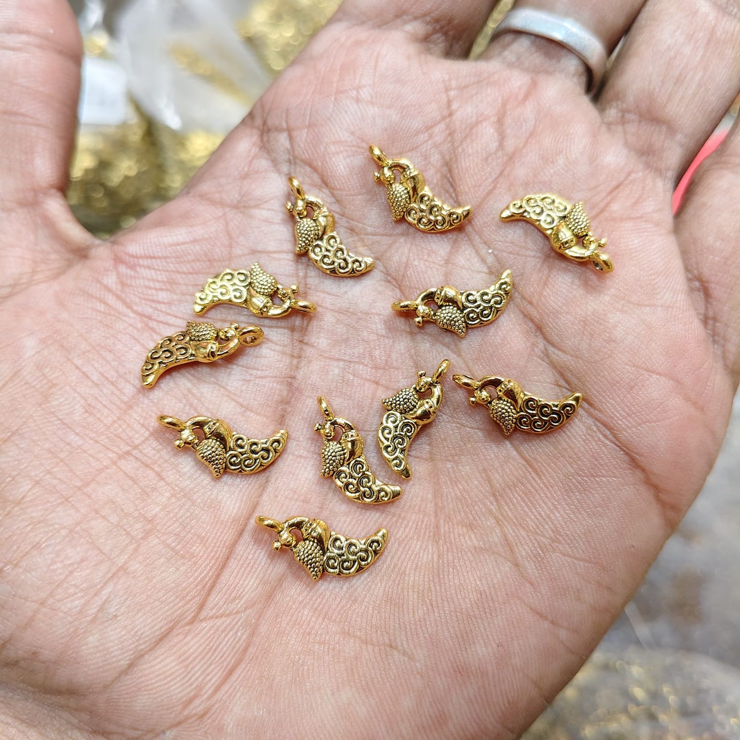 Antique Metal Gold Beads flower shape, For Jewelry ,Bracelet ,Necklace , Saree Tassels Making Sold By 40 Gram (Approx 72 Beads )