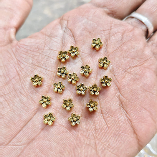 Antique Metal Gold Beads flower shape, For Jewelry ,Bracelet ,Necklace , Saree Tassels Making Sold By 40 Gram (Approx 92 Beads )