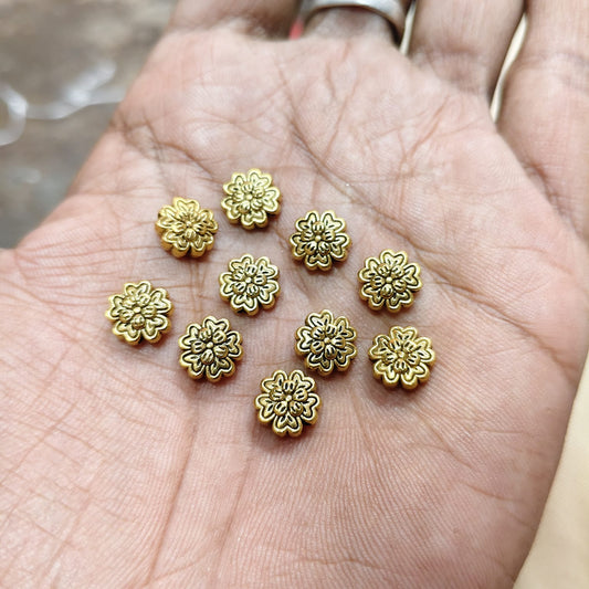 Antique Metal Gold Beads flower shape, For Jewelry ,Bracelet ,Necklace , Saree Tassels Making Sold By 40 Gram (Approx 36 Beads )