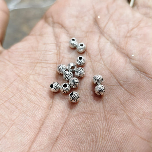 Antique Metal silver Beads round shape, For Jewelry ,Bracelet ,Necklace , Saree Tassels Making Sold By 40 Gram (Approx 136 Beads )