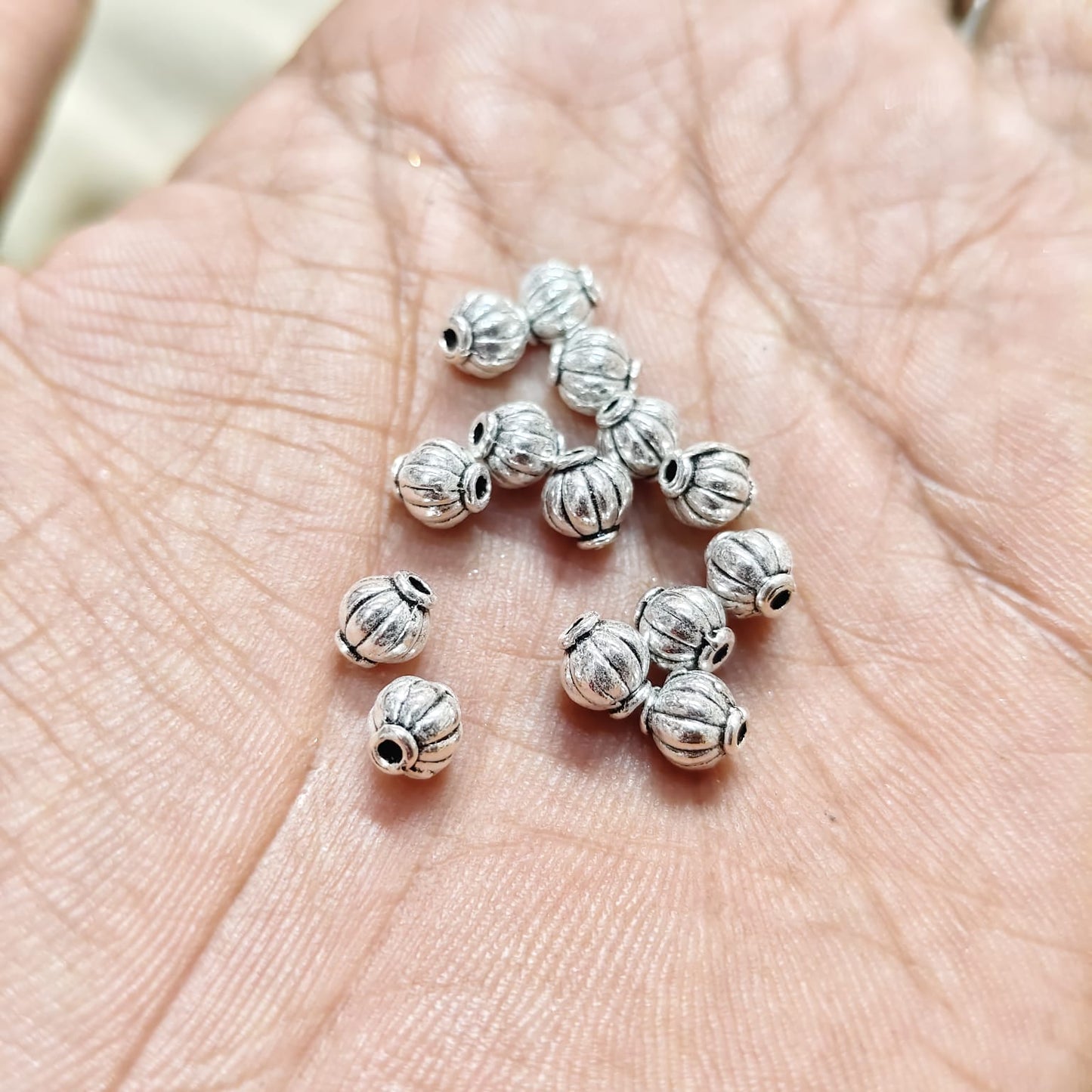 Antique Metal silver Beads round shape, For Jewelry ,Bracelet ,Necklace , Saree Tassels Making Sold By 40 Gram (Approx 80 Beads )
