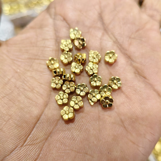 Antique Metal Gold Beads flower shape, For Jewelry ,Bracelet ,Necklace , Saree Tassels Making Sold By 40 Gram (Approx 110 Beads )